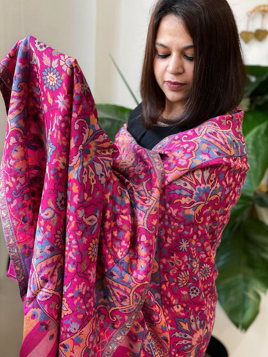 Pink Woven Kaani Jaal Pashmina Stole
