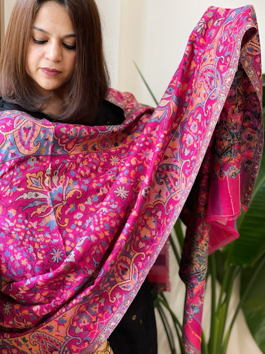 Pink Woven Kaani Jaal Pashmina Stole