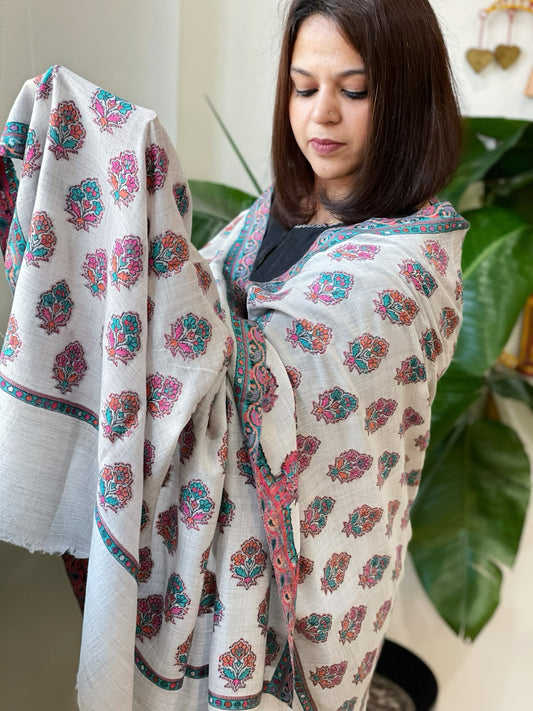 Lite Grey Woven Pashmina Shawl with Kaani Butas