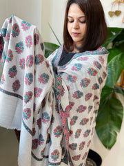 Lite Grey Woven Pashmina Shawl with Kaani Butas