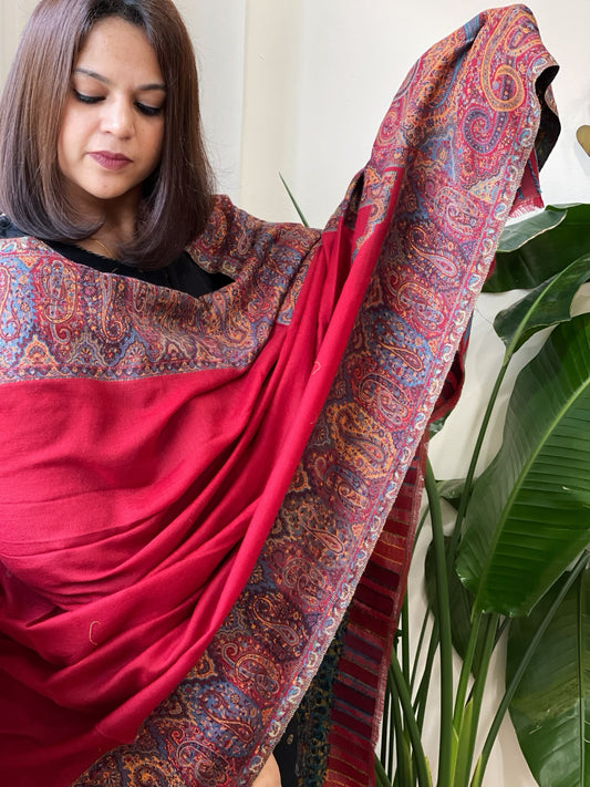 Red Woven Kaani Jaal Pashmina Shawl