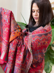 Red Woven Kaani Jaal Pashmina Shawl