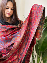 Red Woven Kaani Jaal Pashmina Shawl