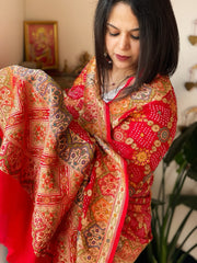 Red Rai Bandhej Dupatta with Meenakari Jaal design in Georgette