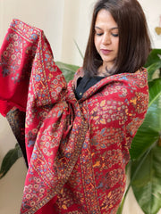 Red Woven Kaani Jaal Pashmina Shawl
