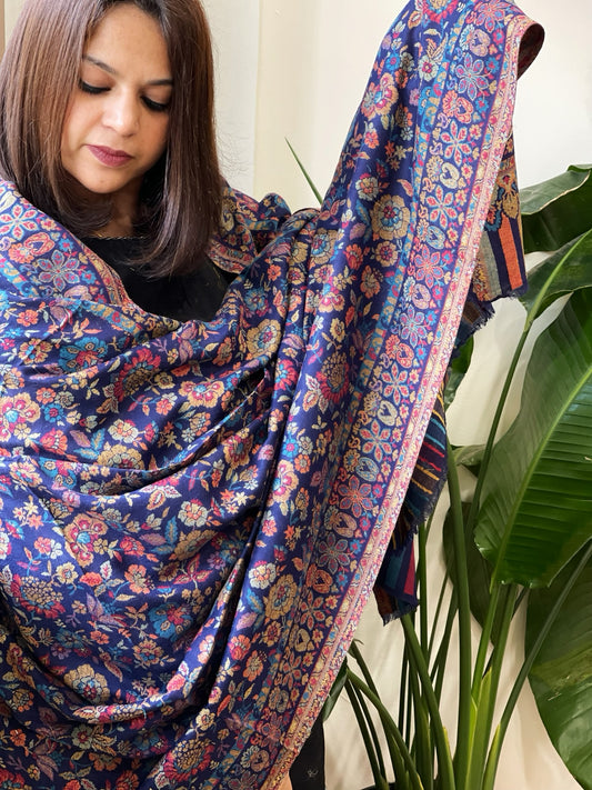 Blue Woven Kaani Jaal Pashmina Shawl