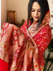 Red Rai Bandhej Dupatta with Meenakari Jaal design in Georgette