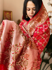 Red Rai Bandhej Dupatta with Meenakari Jaal design in Georgette