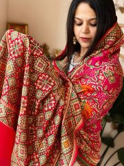 Pink, Red Rai Bandhej Dupatta with Meenakari Jaal design in Georgette