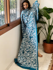 Blue Handmade Nakshi Kantha Dupatta in Pure Silk