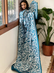 Blue Handmade Nakshi Kantha Dupatta in Pure Silk