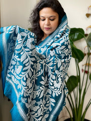 Blue Handmade Nakshi Kantha Dupatta in Pure Silk