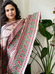 Light Skin Handmade Nakshi Kantha Dupatta in Pure Silk