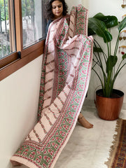 Light Skin Handmade Nakshi Kantha Dupatta in Pure Silk