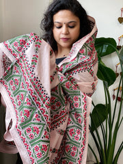 Light Skin Handmade Nakshi Kantha Dupatta in Pure Silk