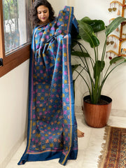 Firozi Blue Handmade Nakshi Kantha Dupatta in Pure Silk