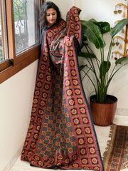 Black Handmade Nakshi Kantha Dupatta in Pure Silk