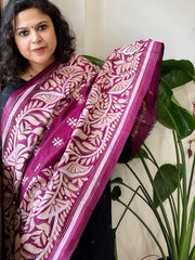 Magenta Handmade Nakshi Kantha Dupatta in Pure Silk