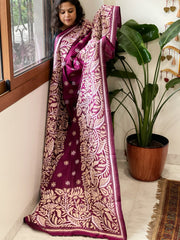 Magenta Handmade Nakshi Kantha Dupatta in Pure Silk