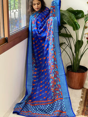 Blue Handmade Nakshi Kantha Dupatta in Pure Silk