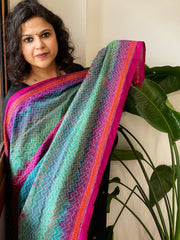 Pink, Blue Handmade Kantha Dupatta in Silk