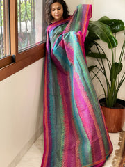 Pink, Blue Handmade Kantha Dupatta in Silk