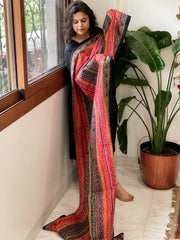 Black, Red Handmade Kantha Dupatta in Silk