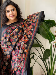 Black Handmade Kantha Dupatta in Silk