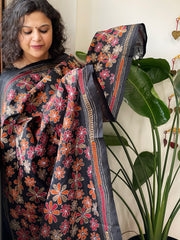 Black Handmade Kantha Dupatta in Silk