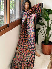 Black Handmade Kantha Dupatta in Silk