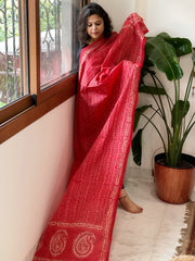 Red Handmade Kantha Dupatta in Silk
