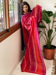 Orange, Pink Handmade Kantha Dupatta in Silk