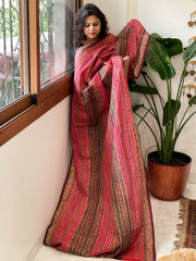 Red, Maroon Handmade Kantha Dupatta in Silk
