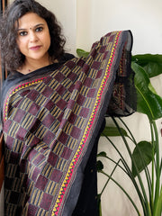 Black Handmade Kantha Dupatta in Silk