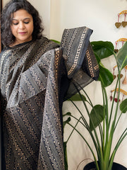 Black Handmade Kantha Dupatta in Silk