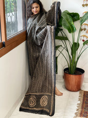 Black Handmade Kantha Dupatta in Silk