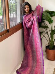 Pink, Purple Handmade Kantha Dupatta in Silk