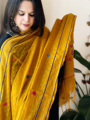 Mustard Lambani Handwork Dupatta with Self in Pure Handwoven Cotton