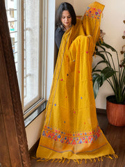 Mustard Lambani Handwork Dupatta with Self in Pure Handwoven Cotton