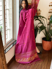 Purplish Pink Lambani Handwork Dupatta with Self in Pure Handwoven Cotton