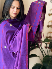 Purple Lambani Handwork Dupatta with Self in Pure Handwoven Cotton