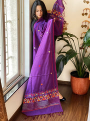 Purple Lambani Handwork Dupatta with Self in Pure Handwoven Cotton