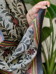 Black Handmade Reverse Nakshi Kantha Stole in Pure Silk