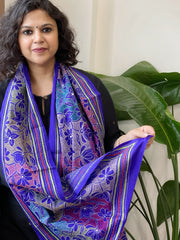 Purplish Blue Handmade Reverse Nakshi Kantha Stole in Pure Silk