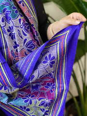 Purplish Blue Handmade Reverse Nakshi Kantha Stole in Pure Silk