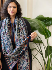 Deep Blue Handmade Reverse Nakshi Kantha Stole in Pure Silk