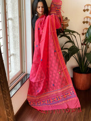 Peachish Pink Lambani Handwork Dupatta with Self in Pure Handwoven Cotton