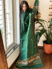 Green Lambani Handwork Dupatta with Self in Pure Handwoven Cotton