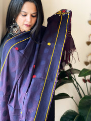 Bluish Purple Lambani Handwork Dupatta with Self in Pure Handwoven Cotton