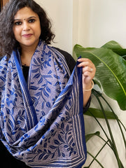 Blue Handmade Reverse Nakshi Kantha Stole in Pure Silk